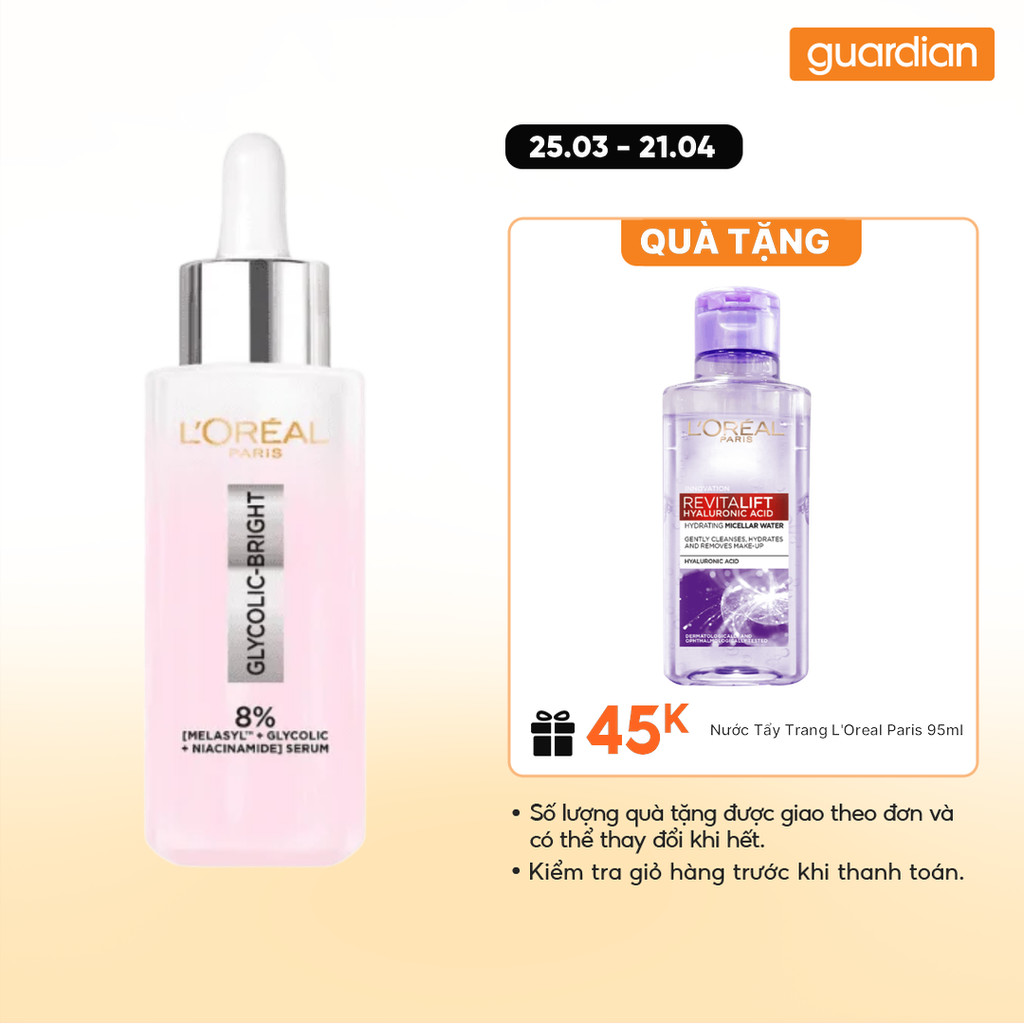 Tinh Chất (Serum) L'Oreal Paris Glycolic Bright Hỗ Trợ Sáng Da 8.0% Glycolic Acid 30Ml