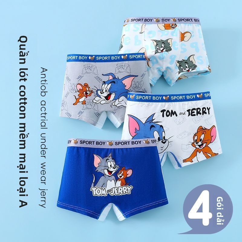 Quần lót boxer cotton Tom & Jerry cho bé trai - đồ lót mềm mại thoáng khí họa tiết hoạt hình