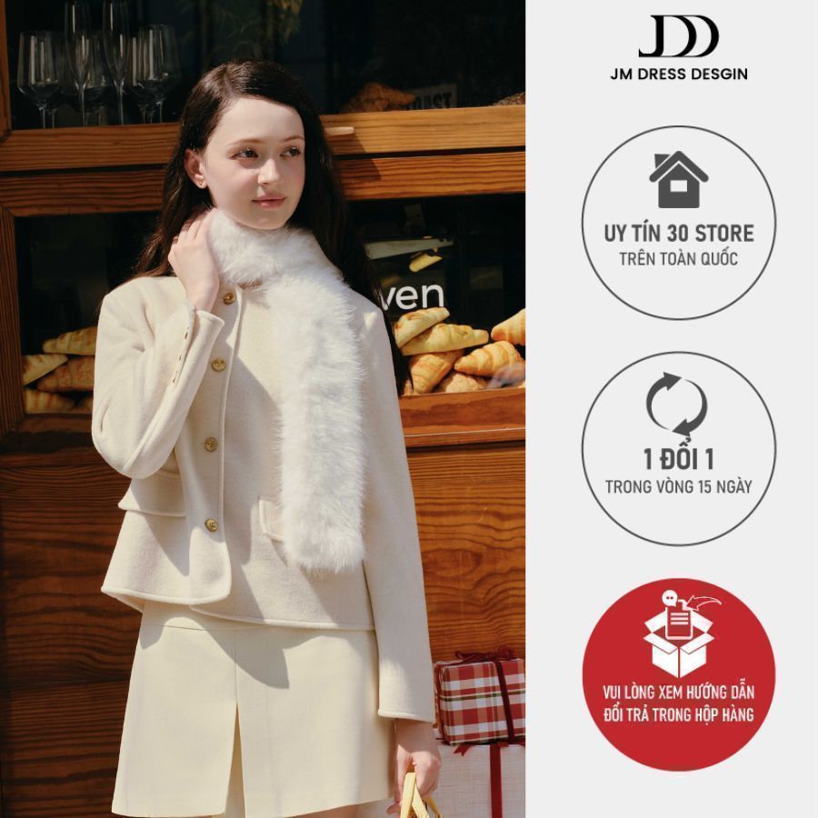 Áo Dạ Suông Cổ Tròn Bèo 2 Nắp Túi 5C06.2512. Áo Khoác Dạ Nữ Dáng Ngắn Thanh Lịch Thu Đông Thiết Kế J