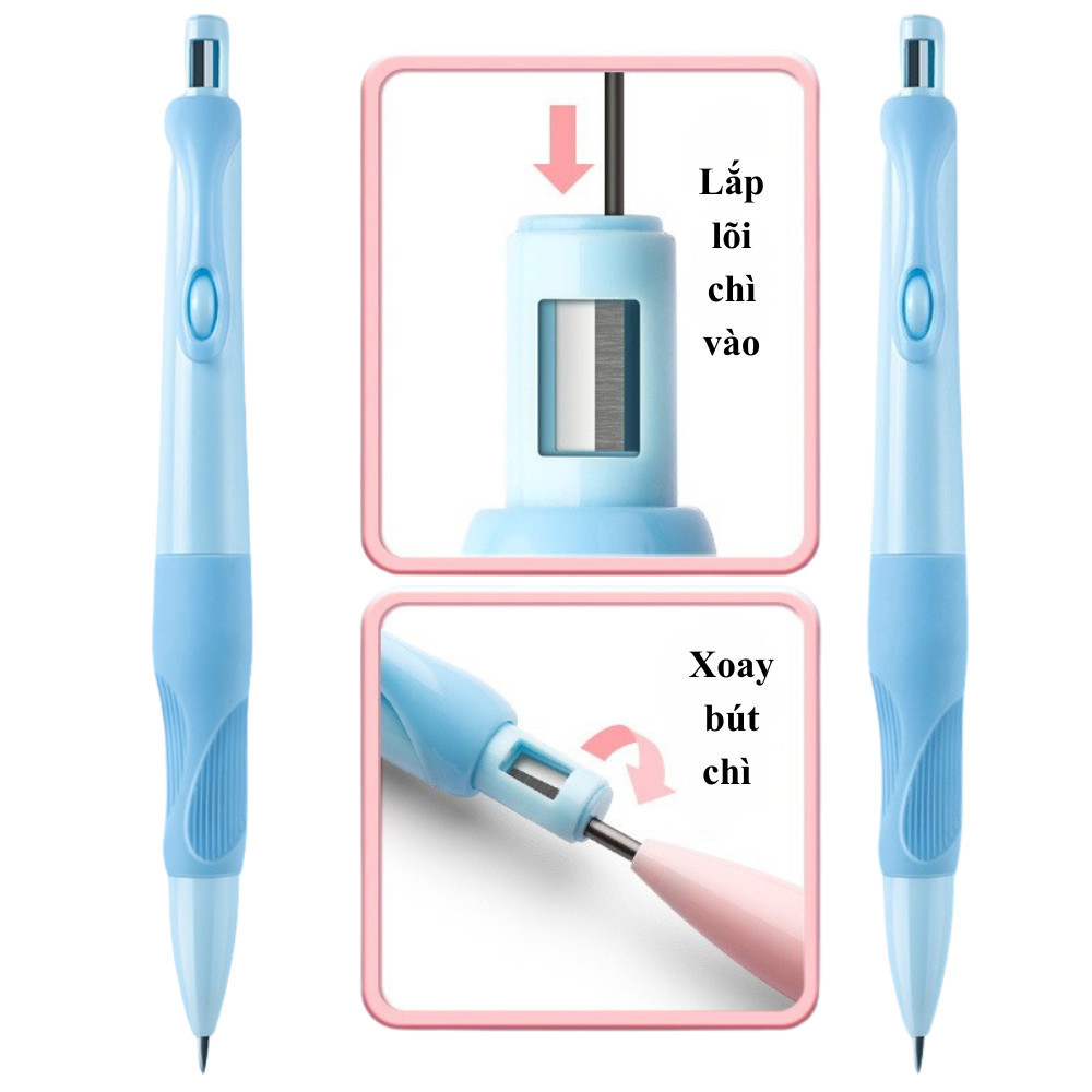 Bút chì B193 bút bấm ngòi Cá heo B193 kèm đầu chì gọt vỏ bút silicon đệm tay êm ái thay ruột dễ dàng