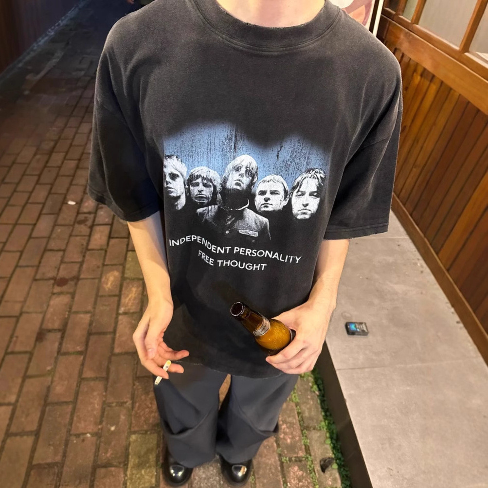 GUWG Vintage Washed vintage band short-sleeve shirt Oasis Oasis Relaxation cleanfit Short Sleeve T T