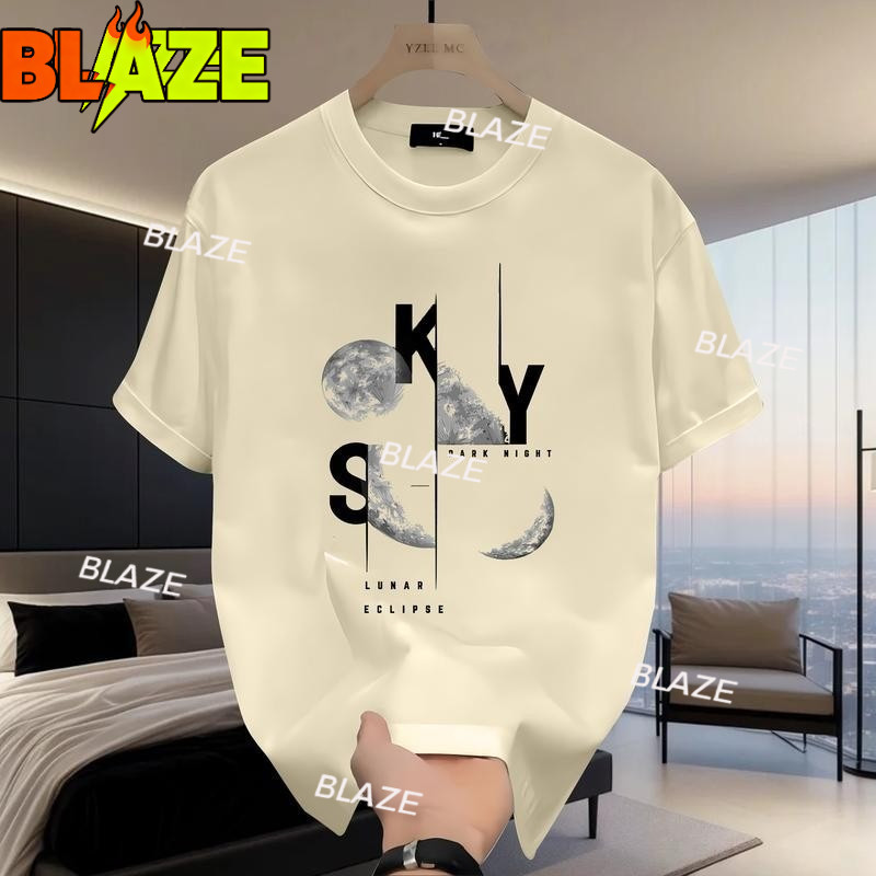 Áo Phông Tay Ngắn In Họa Tiết Trăng Eclipse "SKY" Màu Kem, Phong Cách Thời Trang, Size Oversize - Fa