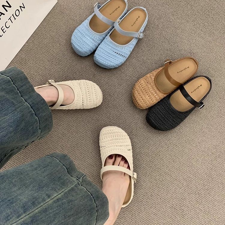 Dệt Nhẹ Nhàng Chiều Gió Bohemian Giày Birkenstock Giày Nữ Mặc Ngoài Xuân Hè Kỳ Nghỉ Mary Jane Nửa Dé