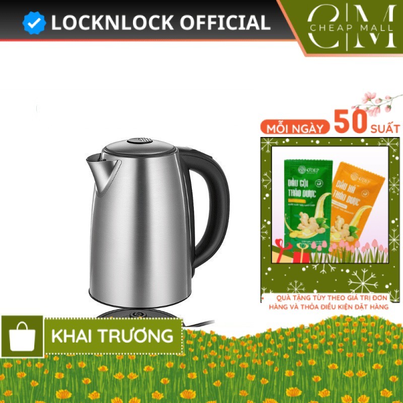 Ấm đun siêu tốc LocknLock 1.7L 2200W tùy chọn nhiệt độ sôi, giữ ấm pha sữa EJK136SLV - Chính Hãng HA