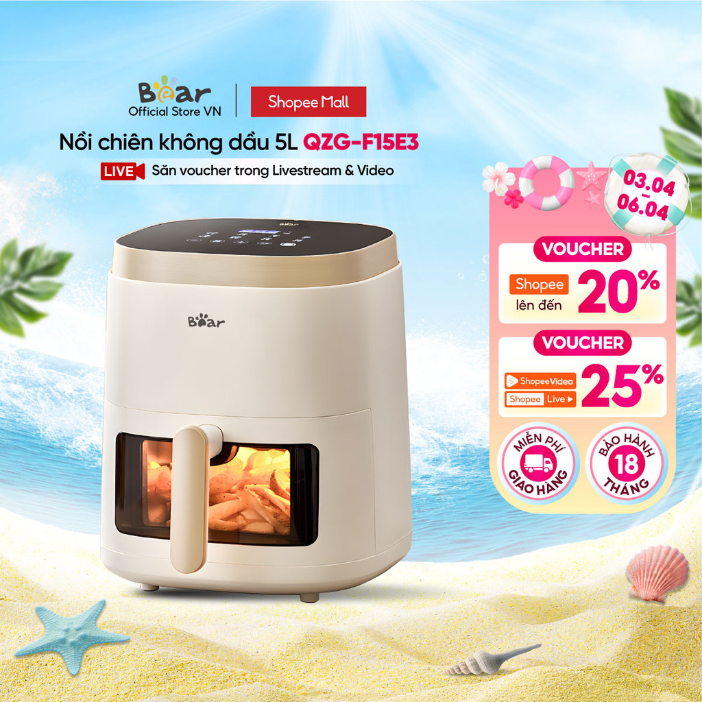 Nồi Chiên Không Dầu 5L Bear QZG-F15E3 - Hàng Chính Hãng