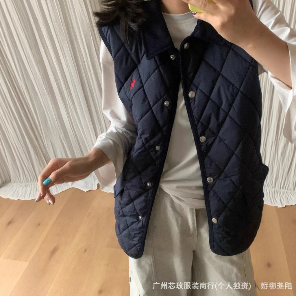 WFK7 RL New Autumn and Winter Diamond Lattice Little Horse Embroidered Diamond Lattice Cotton Vest J