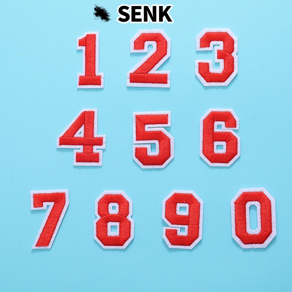 Senk 40 Miếng Dán Thêu Cotton Numbers Tự Dính, Sắt Màu Đỏ 4.5cm, Kích Cỡ 0-9, Phù Hợp Cho Tất Cả Lứa