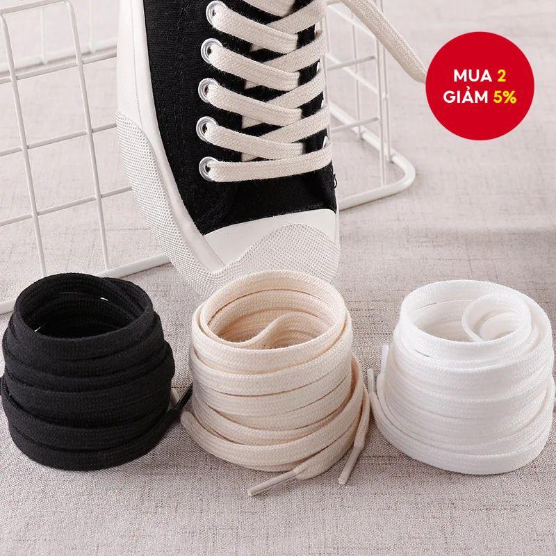 Dây giày vải canvas phẳng, chất liệu cotton cho sneaker nam nữ, màu trắng beige