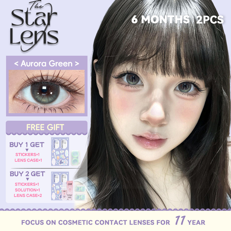 Kính áp tròng Starlens, 2 chiếc 6 tháng, tròng kính màu xanh lá, lens mềm mại tự nhiên, DIA14.2mm, c
