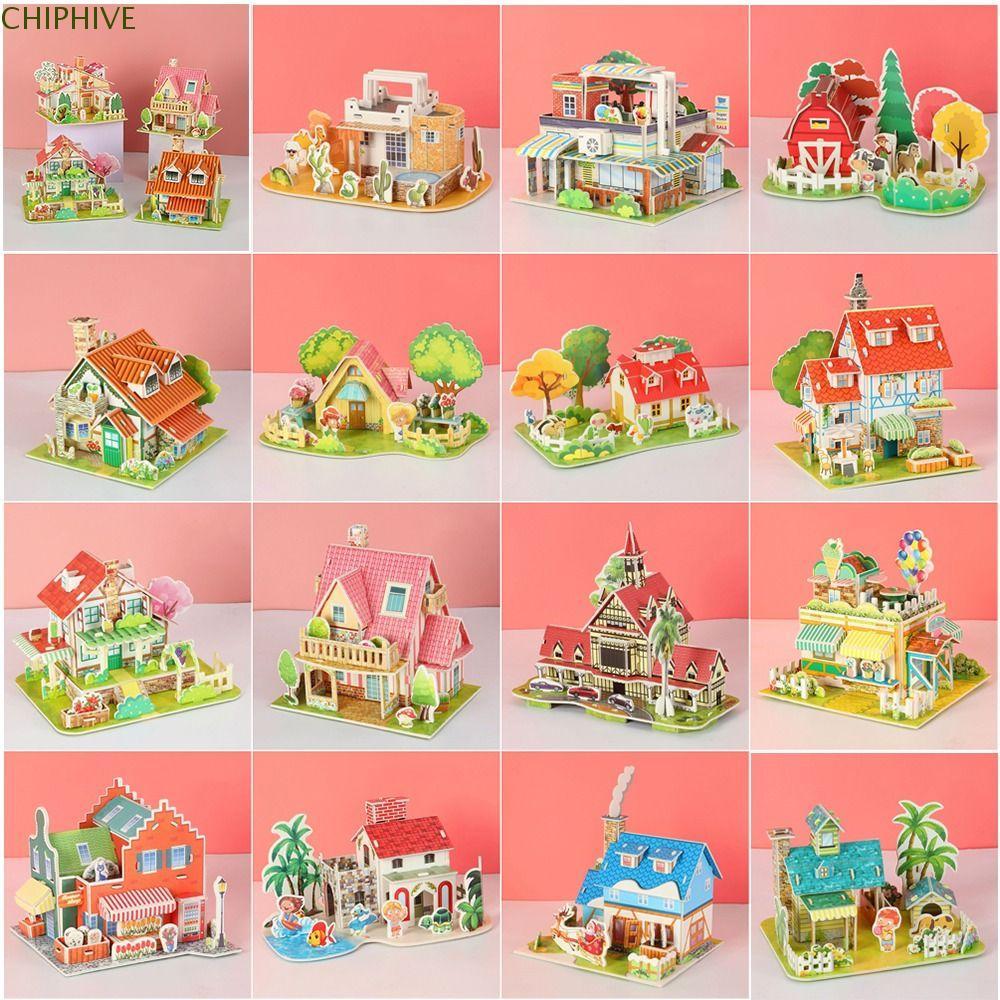 CHIPHIVE Building 3D Puzzle, 3D Puzzle Assembly Building Blocks DIY House Model Puzzle, Learning Pap