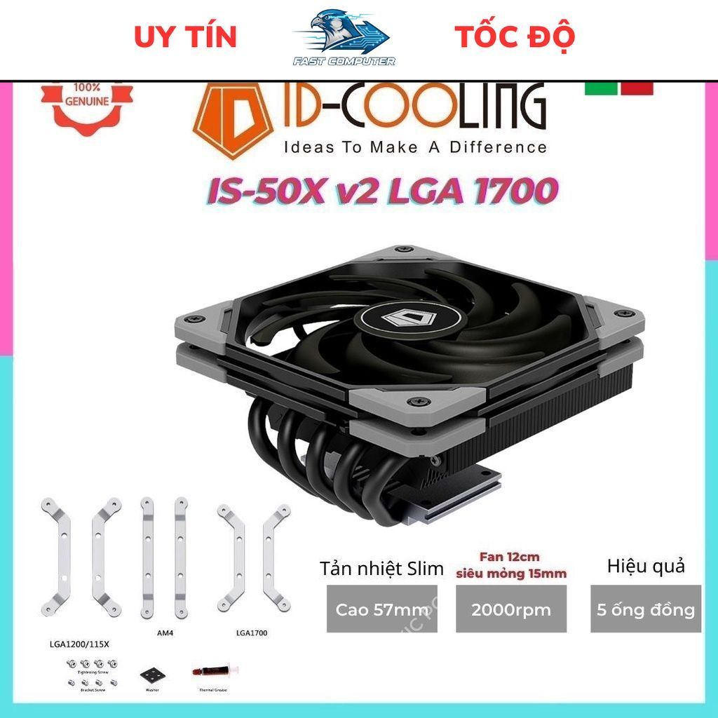 Tản nhiệt khí CPU ID-Cooling IS-50X v2 2022,hỗ trợ Socket 1700, cực mỏng 57mm cho ITX, cmITX, HTPC I