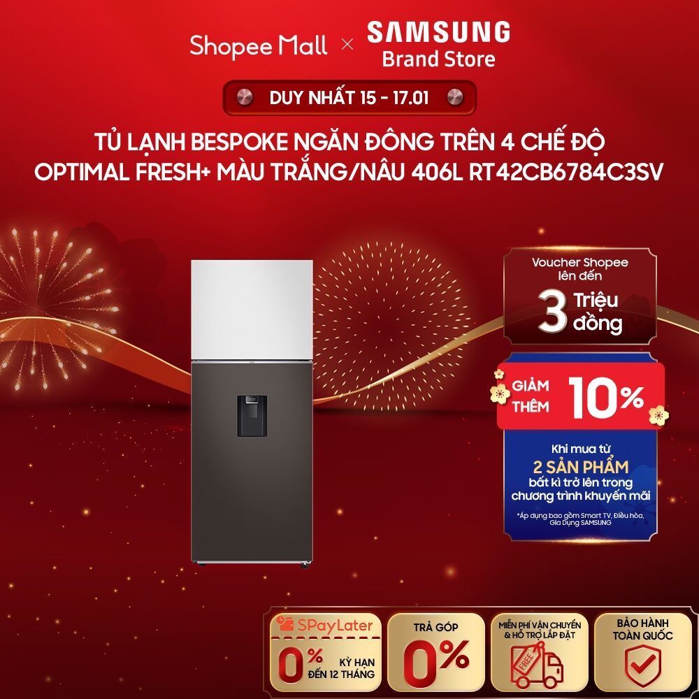[MIỄN PHÍ VẬN CHUYỂN] Tủ Lạnh Samsung Bespoke Ngăn Đông Trên 4 Chế Độ Optimal Fresh+ màu Trắng/Nâu 4