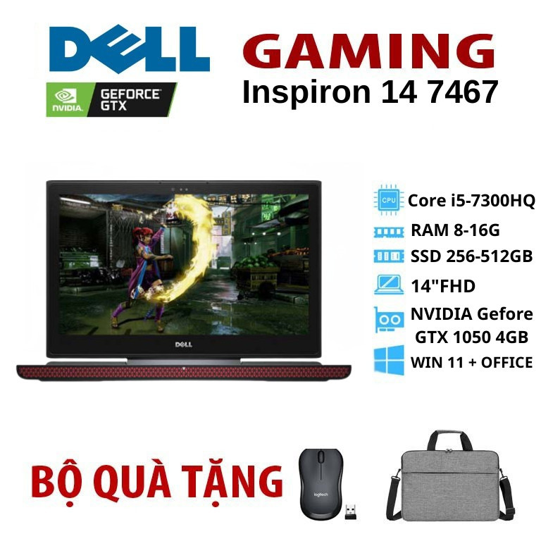 [Gaming] Laptop Dell 7467 core i5/i7 7300HQ HQ card đồ họa rời GTX 1050 4GB chiến game mượt mà