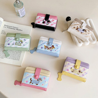 Phim hoạt hình Chú chó dễ thương Ví nữ ngọt ngào Đa chức năng Hộp đựng thẻ có thể gập lại Ví dây kéo tiền mặt