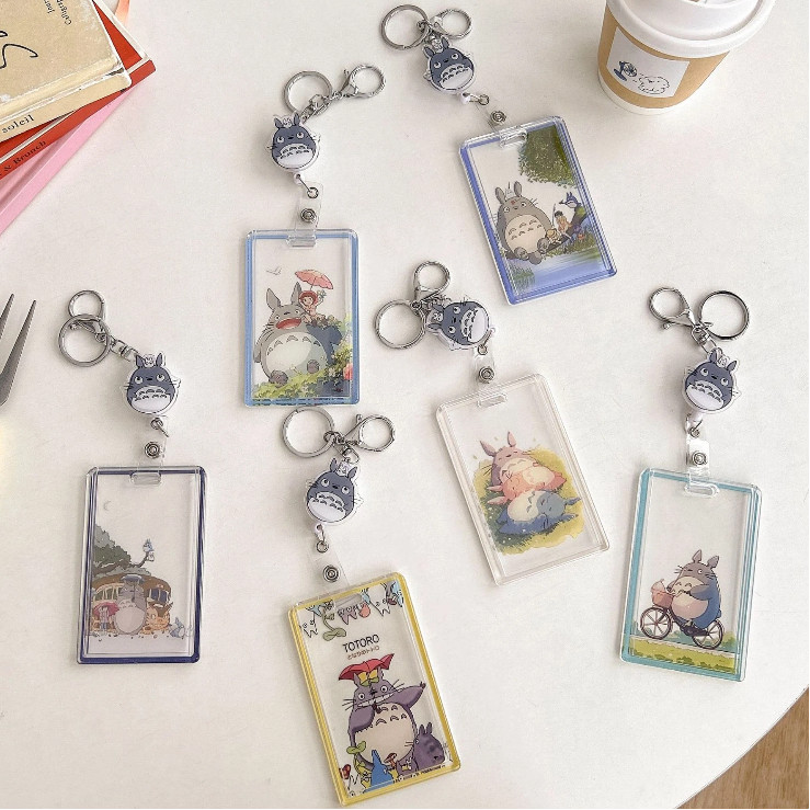 Hộp đựng thẻ Totoro Ezlink Hộp đựng thẻ trong suốt có dây buộc có thể thu vào Hàng xóm của tôi Totor