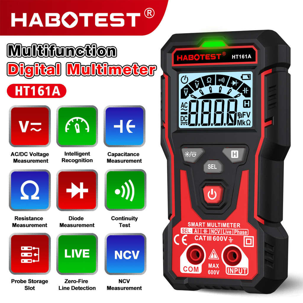 HABOTEST HT161A (HT123 Nâng cấp) Đồng hồ vạn năng kỹ thuật số Phát hiện điện áp AC / DC 600V Đếm thê
