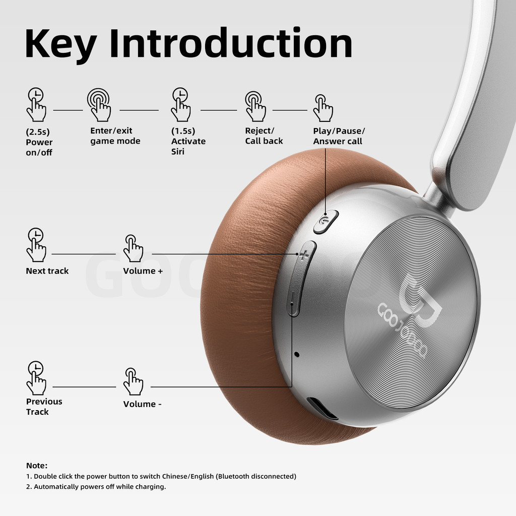 Tai nghe Bluetooth không dây Goojodoq có thiết kế headband điều chỉnh được và chụp tai thoáng khí | BigBuy360 - bigbuy360.vn