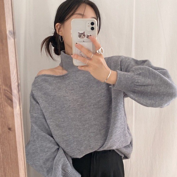 sweater off-shoulder sweater Áo Len Off-The-Shoulder Phong Cách Hàn Quốc Cho Mùa Thu Đông 2022