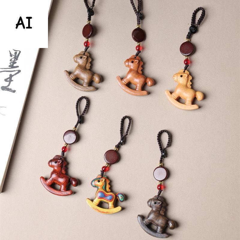 AI Bing Rich Cung Hoàng Đạo Ngựa Móc Chìa Khóa Hoạt Hình Handmade Dây Gỗ Dây Điện Thoại Dây Đàn Hươn