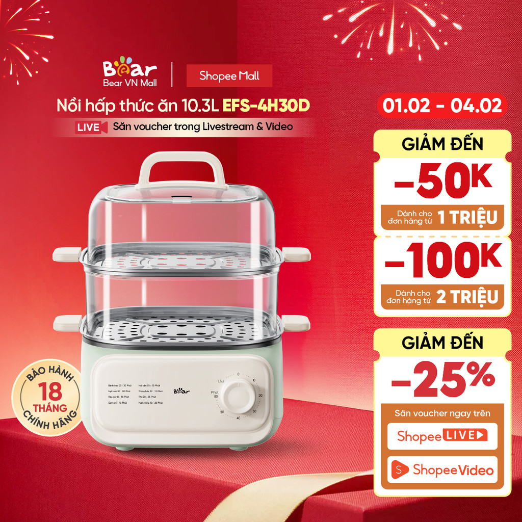 Nồi hấp điện đa năng Bear EFS-4H30D - Hàng chính hãng BH 18 tháng