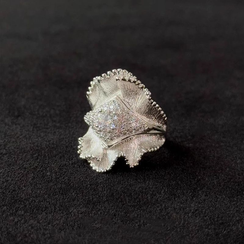 S999 Bạc Chải Mịn Nhấp Nháy Váy Nhẫn Thiết Kế Độc Đáo Nhẫn Ánh Sáng Sang Trọng Niche Cao Cấp Nặng Chỉ Số Ngón Tay Nhẫn 2624LYJ