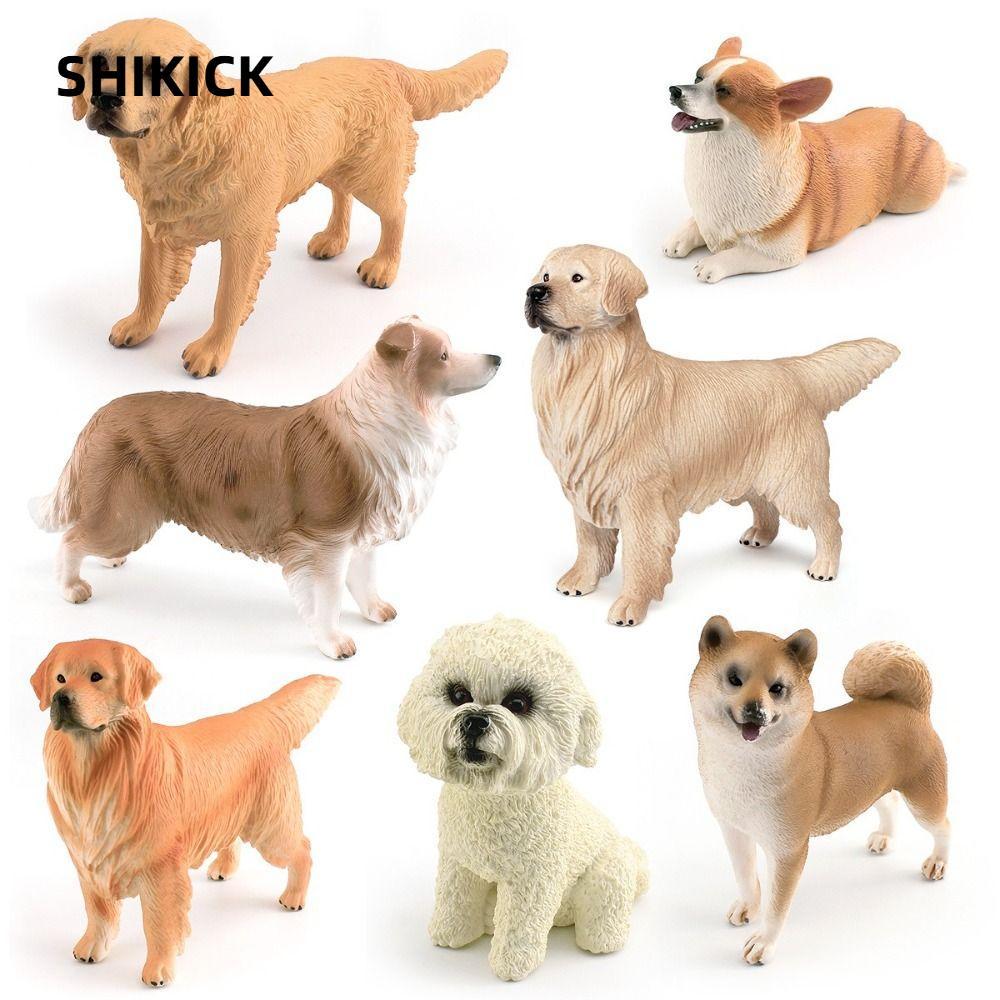 Đồ trang trí chó SHIKICK, Tượng nhỏ thú cưng thực tế bằng nhựa PVC giống như thật, Chó bông tinh tế 