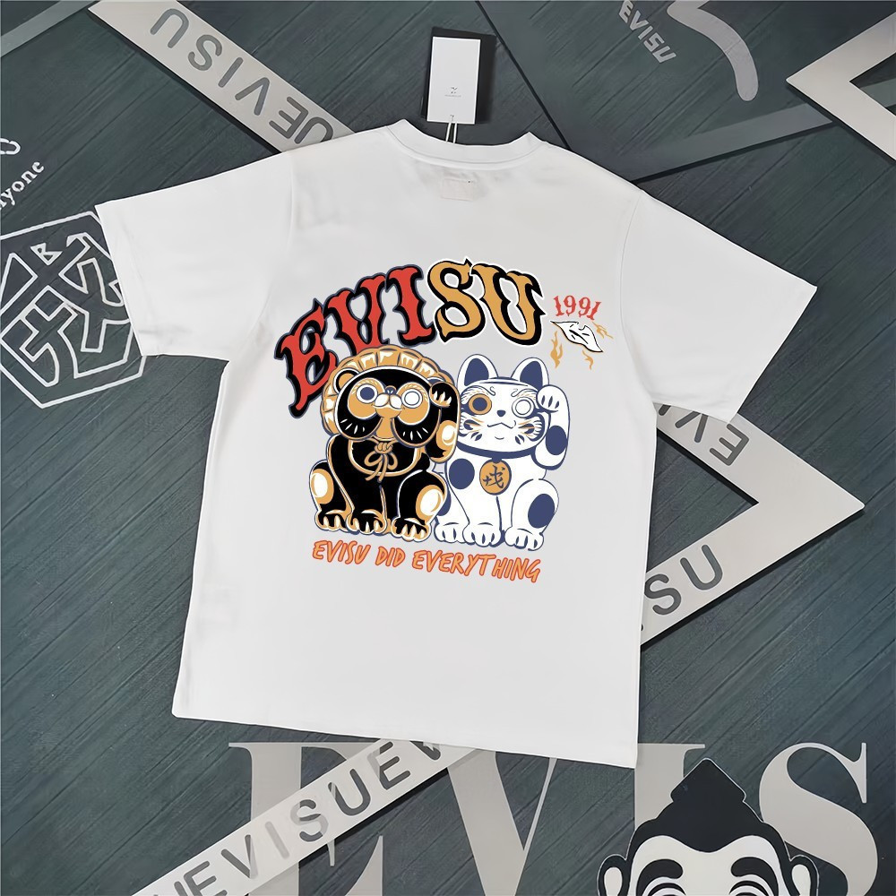 EVISU Áo Thun Unisex Size XL, Phong Cách Thể Thao, 100% Cotton, Thoáng mát Mùa Hè - Z5DY