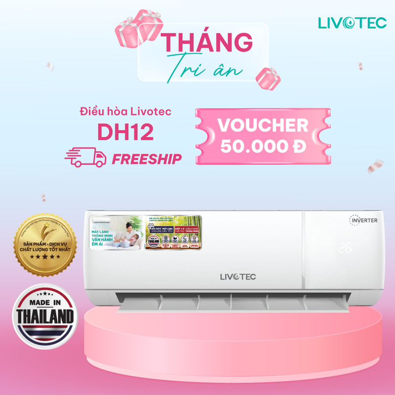 Điều hòa một chiều Livotec DH12 Inverter,Tiết Kiệm Điện Gấp Đôi, Vận Hành Siêu Êm
