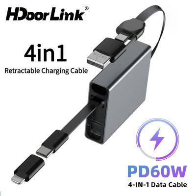 HdoorLink 4in1 USB C Cáp Sạc Nhanh Có Thể Thu Vào PD60W Cáp Dữ Liệu Cho Điện Thoại Di Động Laptop USB Loại C IOS
