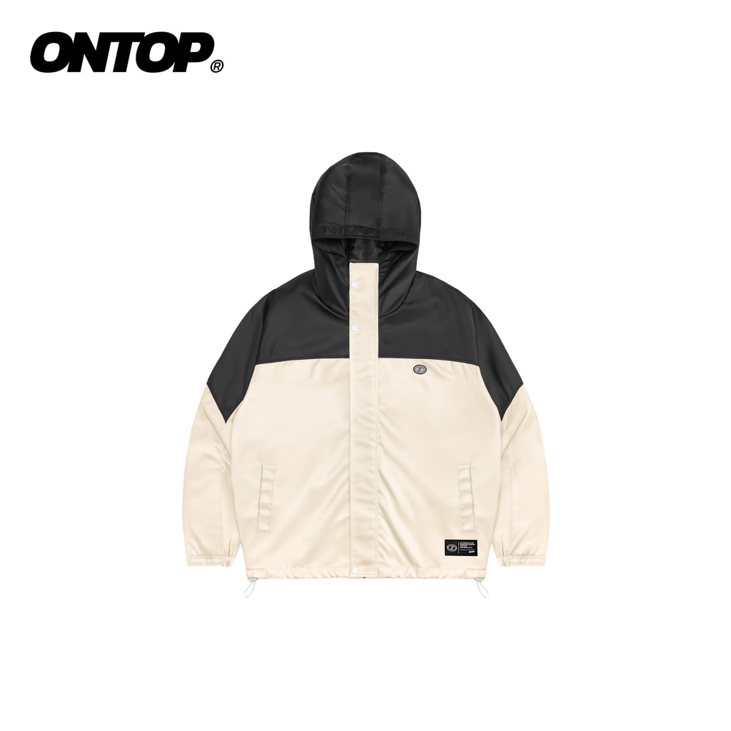 Áo khoác dù nữ 2 lớp chống nắng ONTOP có mũ màu be phối đen Mountain Parka Jacket | O-AK13-B