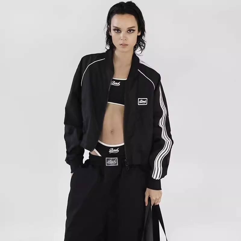Badblood Trendy short jacket for women with letter embroidery, vintage top, niche casual baseball ja