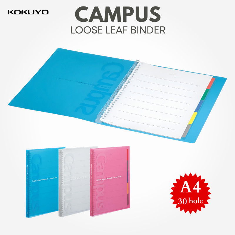 KOKUYO Campus Slim A4 Loose Leaf Binder - 30 Holes, Holds Up to 65 Sheets