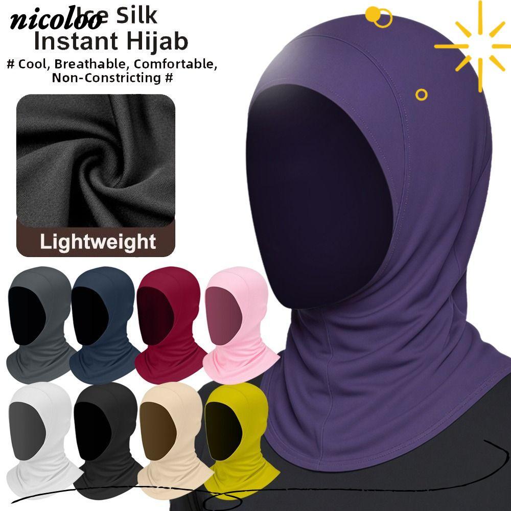 Khăn Hijab nữ NICOLOO, Khăn choàng Hijab chống nắng bằng lụa băng, Bảo vệ cổ thanh lịch Spandex nhẹ 