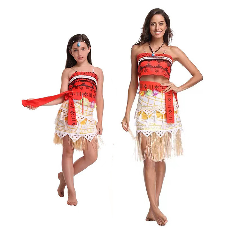 Phụ Nữ Cosplay Vaiana Moana Công Chúa Trang Phục Đầm Người Lớn Vòng Cổ Tóc Giả Cô Gái Halloween Đảng