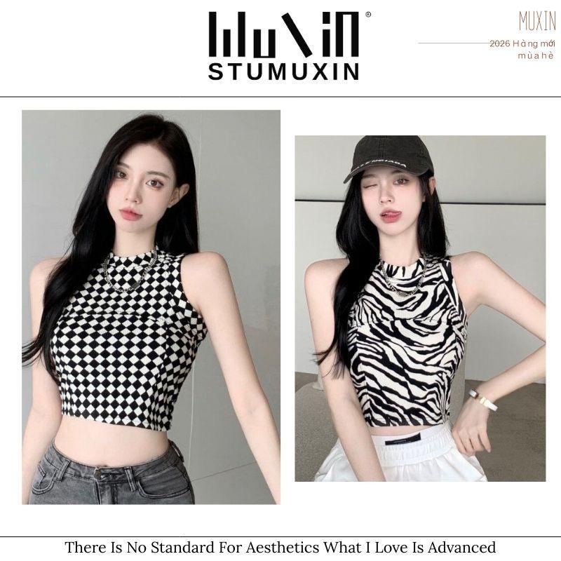 Áo Vest nữ MUXIN, thiết kế gợi cảm, phong cách ngắn tay; Áo Croptop bên trong mùa hè