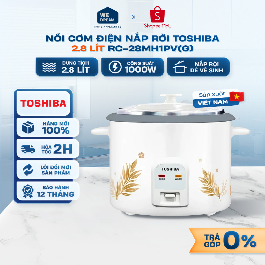 RC-28MH1PV(G) - Nồi Cơm Điện Nắp Rời Toshiba 2.8 Lít RC-28MH1PV(G) - Hàng Chính Hãng, Mới 100%