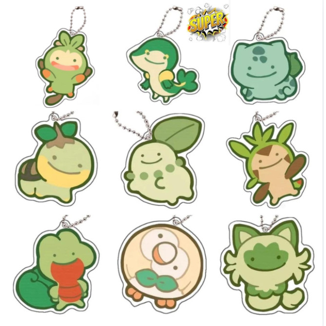 Pokemon Bulbasaur Snivy Grookey Rowlet Keychain Anime Peripheral Cute Cartoon Backpack Key