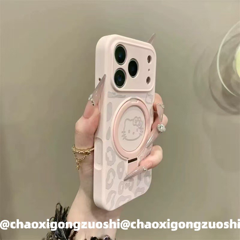 INS Leopard Print Stud for Autumn and Winter Hello Kitty Liquid Silicone Bracket for Iphone17promax 