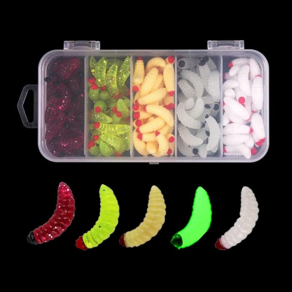 OriGlam 100 Chiếc Silicon Mềm Maggot Giun, Bánh Mì Nhân Tạo Mềm Giun Mồi Câu Cá, Sinh Học Giun Đất M