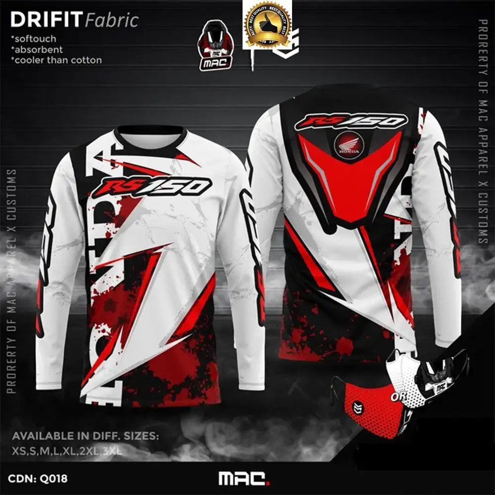 Mac Rs150 q018 DriFIT Full Thăng Hoa Dài Tay, Áo In Hình Đầy Đủ, Áo Sơ Mi Rider, Áo Sơ Mi Xe Máy, ju