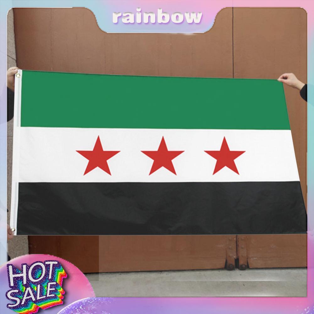 Biểu ngữ treo 90x150cm Cộng hòa Ả Rập Syria Ba ngôi sao đỏ Cờ Syria Polyester [cầu vồng12.vn]