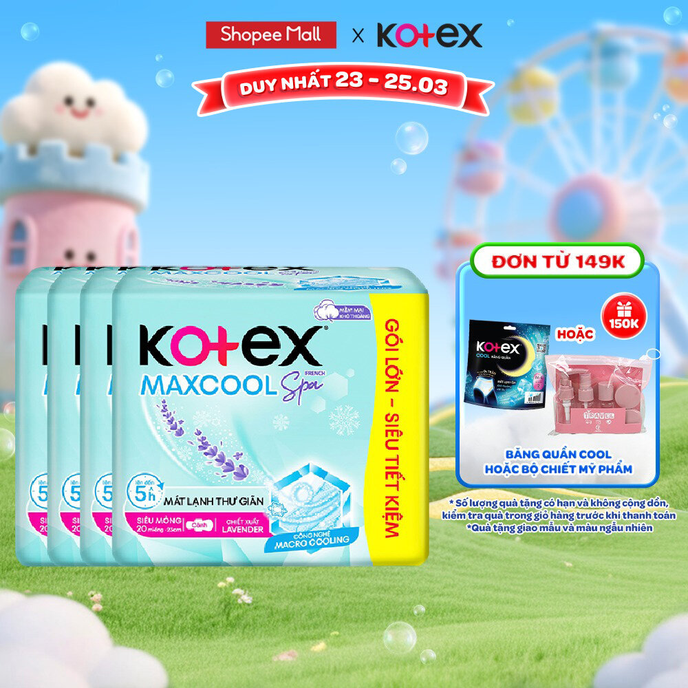 [Bao Bì Thay Đổi Theo Từng Đợt Nhập Hàng] Combo 4 gói băng vệ sinh Kotex Maxcool French Spa Siêu mỏng cánh 23cm(20M/gói)