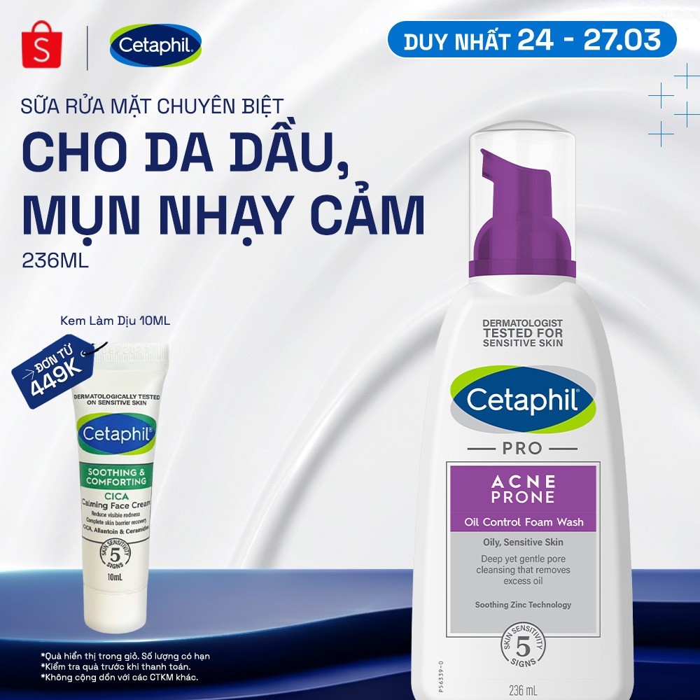 Sữa rửa mặt tạo bọt mịn dịu lành cho da dầu mụn nhạy cảm CETAPHIL PRO ACNE PRONE/OIL CONTROL FOAM WASH