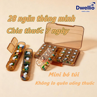Hộp đựng thuốc 28 ngăn cho 7 ngày, trong suốt phân loại rõ ràng, khay chia nhiều ngăn to, tiện lợi khi đi du lịch