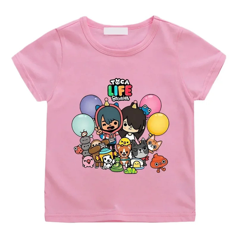 Áo thun hoạt hình cho bé gái / bé trai Toca Boca và Gacha Life World Games Áo sơ mi ngắn tay thoải m