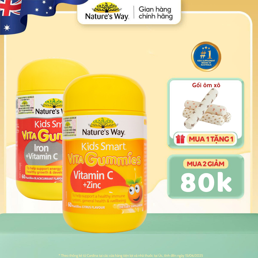 Combo Kẹo Dẻo Iron+ Vitamin C và Vitamin C+ ZinC bổ sung sắt, kẽm, vitamin c giúp bé ăn ngon miệng, mau lớn