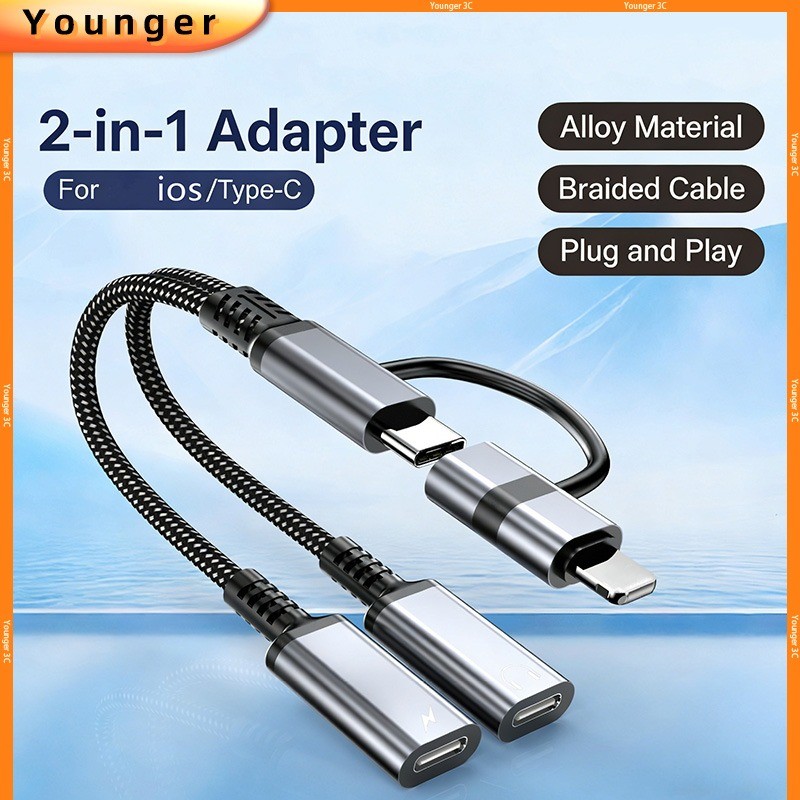 Tai nghe Jack cắm 2 trong 1 Ios / USB Type C sang 3,5mm có sạc Bộ chuyển đổi Aux âm thanh cho Ios17 