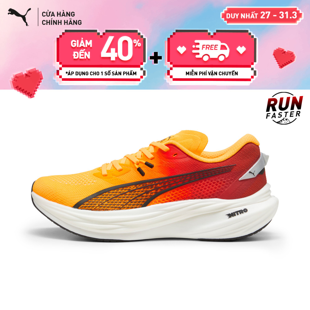Giày Chạy Bộ PUMA Nam Deviate NITRO 3 Sun Stream-Sunset Glow- White Màu Cam