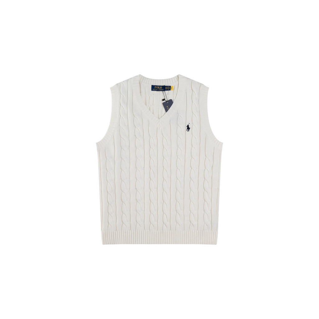 THWK RL Old Money Style Ponytail Twist V Collared vest, sleeveless, twisted knit, women's classic ve