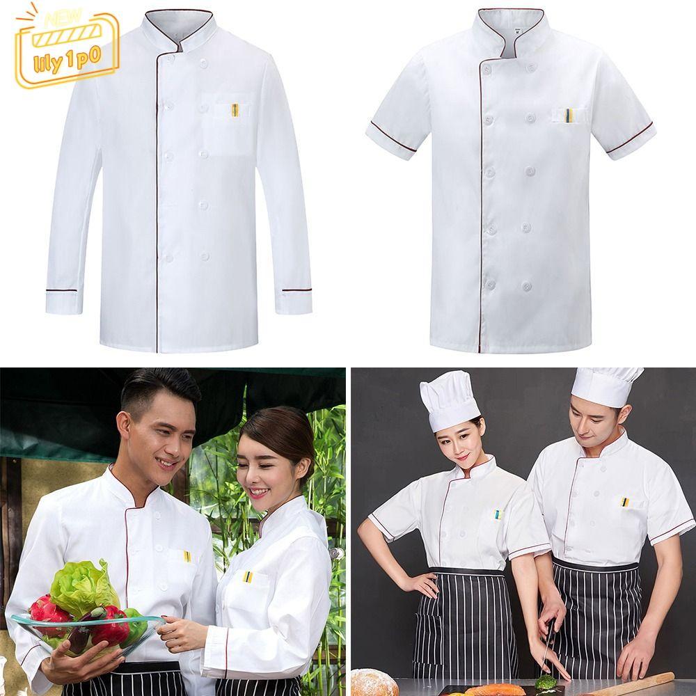 Đồng phục đầu bếp LILY1P0 - Áo khoác trắng ngắn tay và áo quần unisex mát mẻ dành cho khách sạn